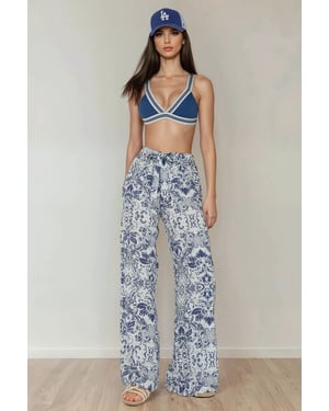 Geprinte Wijde Pantalon met Touwtjes