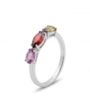 Luxenter ring in metaallegering en meerkleurige zirkonia afgewerkt in rhodium - Prazma
