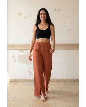 Hoge taille wijde been gebreide joggingsbroek