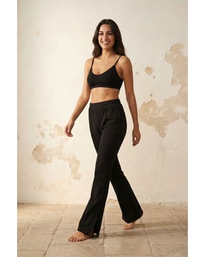 Hoge taille wijde been gebreide joggers