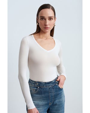 Slim Fit V-hals Lange Mouw Top