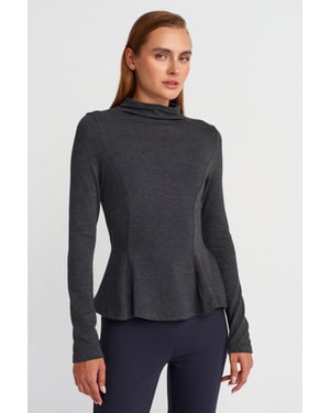 Aansluitend Halfgolf Turtleneck Peplum Blouse