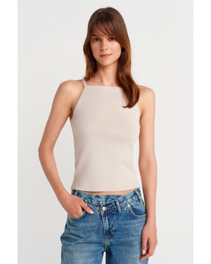 Slim Fit Halter Gebreide Blouse met Strikdetail