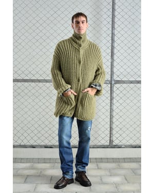 Oversized Ribbels Brei Cardigan met Halve Col