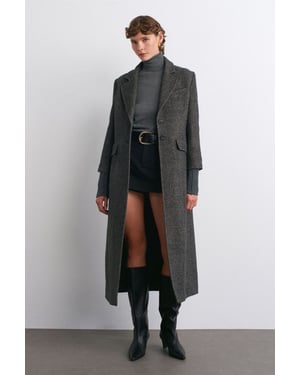 Getextureerde Tweed Lange Overjas