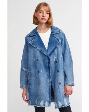 Lange Katoenen Denim Trenchcoat