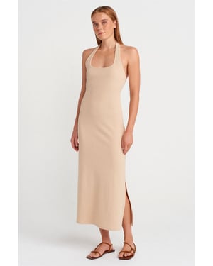 Geribde Halter Midi-jurk met Split