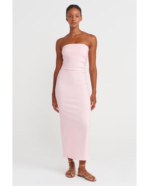 Strapless Bodycon Midi Jurk Met Splits