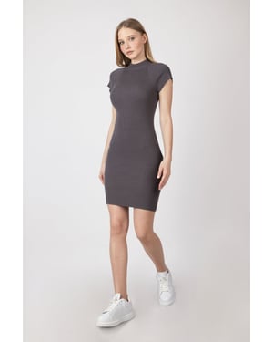 Gebreide Hoogsluitende Midi Casual Jurk