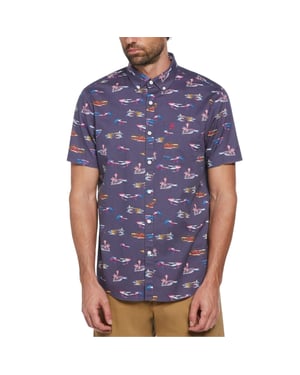 Original Penguin Normaal herenoverhemd met all-over print (Blauw Indigo)