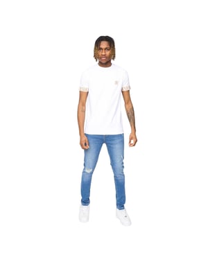 SikSilk Heren Tech Logo Geprinte Mouwen T-shirt (Wit)