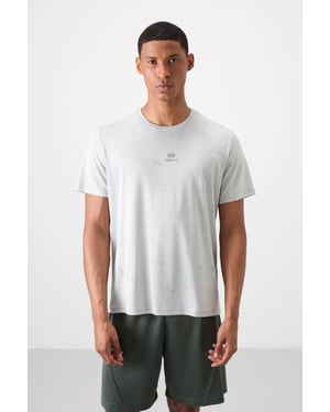 Heren T-shirt met ronde hals in effen vogel-ogenprint