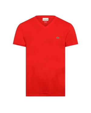 Lacoste Heren Pima Logo Lichtgewicht V Hals T-shirt (Rood)