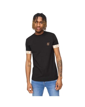 SikSilk Heren Tech Logo Geprinte Mouwen T-Shirt (Zwart)