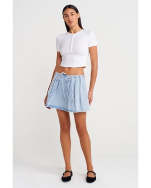 Katoenen Denim Mini A-lijn Rok Met Strikdetails