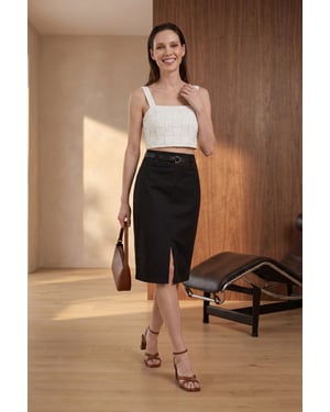 Hoge Taille Midi Pantalonrok met Splits