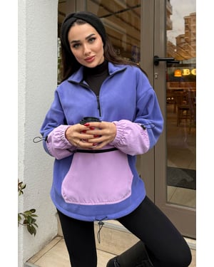 Oversized Pluche Halve Rits Sweatshirt