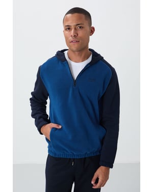 Heren kleurgeblokte half-rits pluche sweatshirt