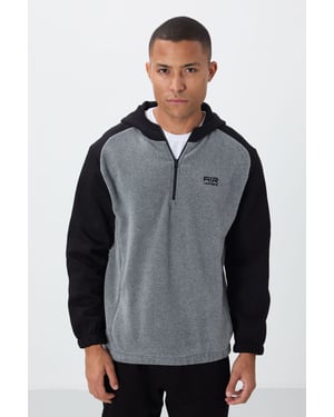 Heren Kleurenblok Halve Rits Plush Sweatshirt