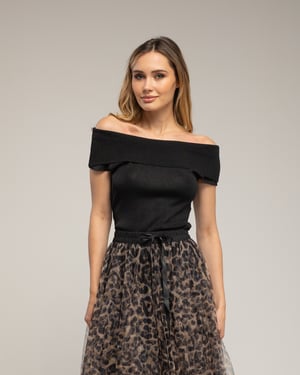 Gebreide top met lurex en een boothals