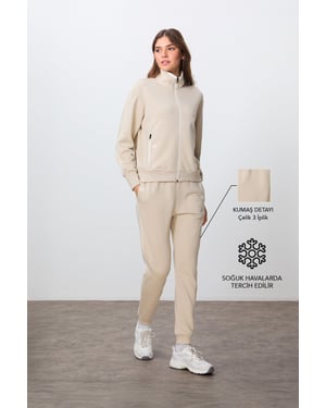 Oversized Sweatshirt en Broek Set met Ritskraag