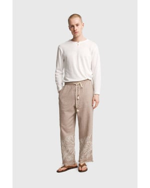Heren Katoenen Geborduurde Gebreide Wijde Pantalon