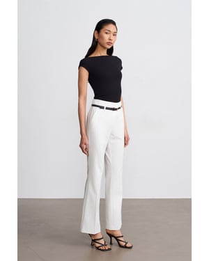 Hoge taille gestreepte flare broek met riem