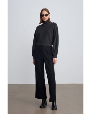 Dames Hoge Taille Wijdvallende Neplederen Broek