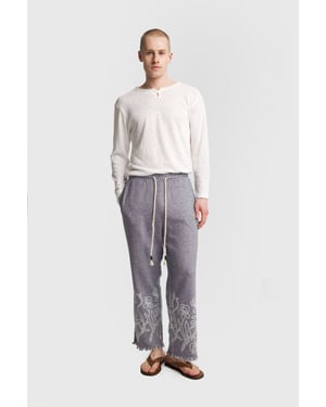 Heren Katoenen Geborduurde Brei Wijde Pantalons