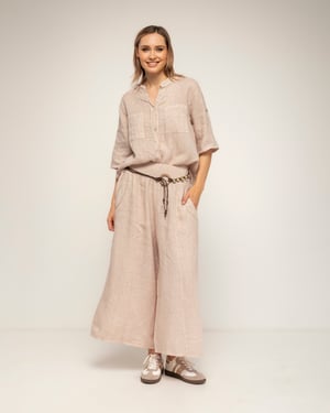 Wijde linnen pantalon met elastische taille en zakken
