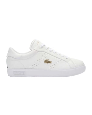Lacoste Dames/Dames Powercourt 2.0 Leren Trainers (Wit/Goud)
