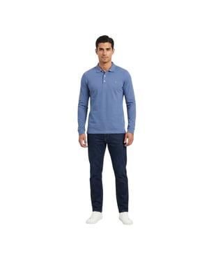 Farah Herenpolo met lange mouwen en katoenmix (Paradijs Blauw)