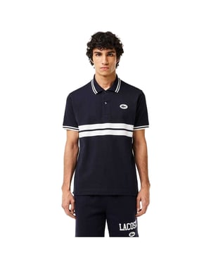 Lacoste Heren Gestreept Premium Katoenen Poloshirt (Zwart)