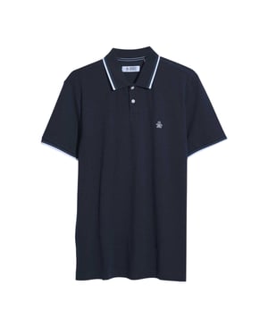 Original Penguin Heren Gestreept Normaal Poloshirt Met Korte Mouwen (Donkere saffier)