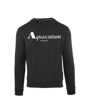 Aquascutum Heren Sweatshirt met Opschrift Crew Hals (Zwart)
