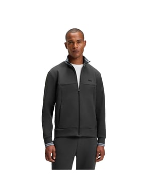 Boss Heren Track Jacket met geborduurd logo en lange mouwen (Donkergrijs)