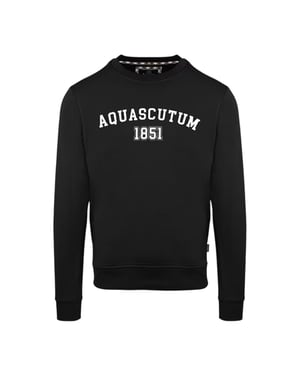 Aquascutum Heren-sweatshirt met gebogen logo (Zwart)