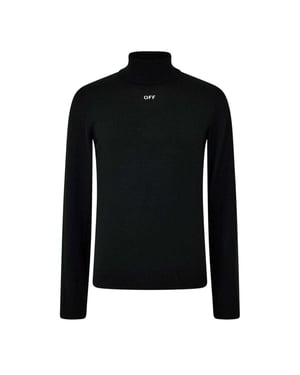 Off White Heren Gebreid Schildpad Hals Sweatshirt (Zwart, Wit)