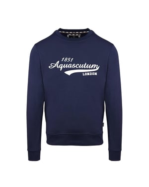 Aquascutum Heren Sweatshirt met Opschrift Crew Hals (Marine)