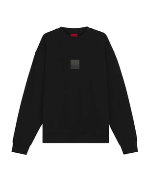 Hugo Heren-sweatshirt met logo en verlaagde schouders, normale pasvorm (Zwart)