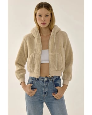 Pluchen Crop Jacket met Ritskraag