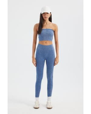 Zure Gewassen Strapless Geribbelde Crop Top