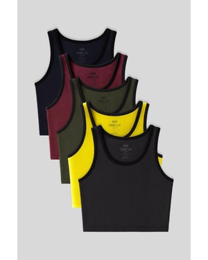 Geribbelde Katoenmix Mouwloze Crop Top