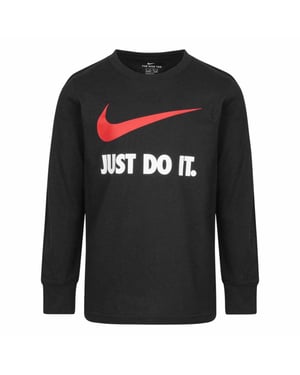 Nike Kinder-T-shirt met lange mouwen en 'Just Do It'-swoosh (Zwart)