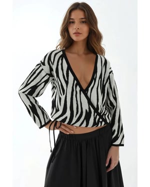 Zebra Print V-Hals Trui