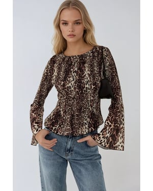 Dierprint Bootneck Top met Gelijkmatige Detail