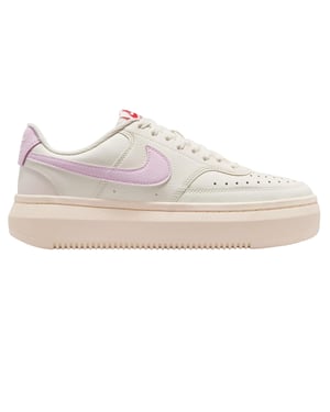 Nike Dames Court Vision Swoosh Leer Platform Sneakers (Wit/Roze)