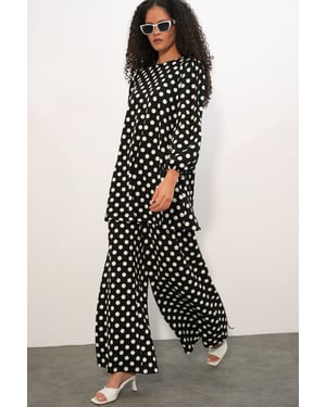 Gelaagde Lange Mouwen Tuniek en Wijd Been Broek Set