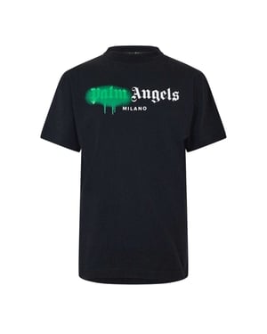 Palm Angels Heren T-shirt met Milano-logo in spray-print (Zwart, Groen)