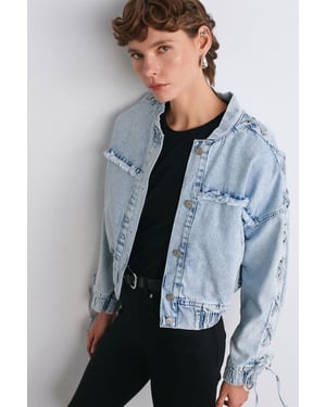 Dames Gecropte Denim Jacket Met HemdCol